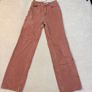 PacSun 90s Boyfriend Jeans 27 Rust Mauve Flower Applique High Rise Straight Leg